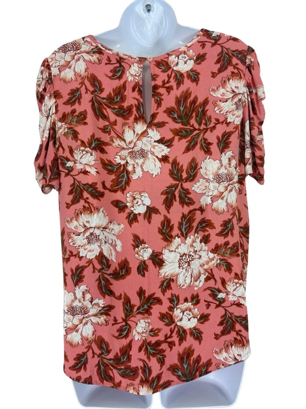 LOFT Floral Blouse Medium Pink Puff Sleeve Boho Cottagecore Top